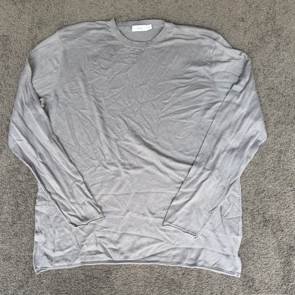 Onia‎ Mens Grey 100% Cotton Fine Knit Long Sleeve Crewneck Sweater Large L/G